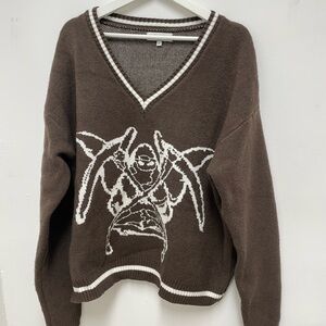 Brown and White Knit Sweater Heaven can Wait Size L